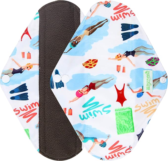 wegreeco Charcoal Reusable Menstrual Pads for Women - Reusable Sanitary Pads | Reusable Panty Liners | Soft Cloth Menstrual Pads - 5 Pack, 1 Cloth Wet Bag (Large, Dynamic)
