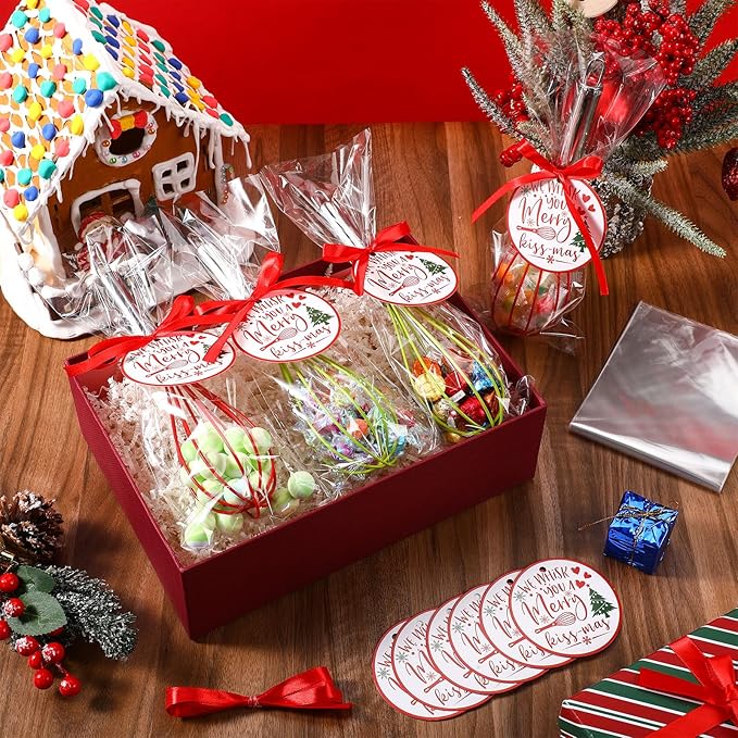 72 Sets 10 Inch Christmas Whisks Gifts DIY Fillable Christmas Tree Ornaments Xmas Colored Silicone Whisks for Cooking Heat Resistant Egg Beaters with Card Rope Bag for Candy Holder