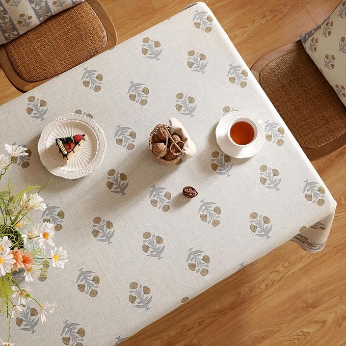 patdrea Designer Beige Tablecloth for Rectangle Table,Elegant Linen Floral Pattern French Table Cloth,Decor Cover Cloth for Kitchen Dining Christmas,Thanksgiving,Party,63"x87"-Istana a