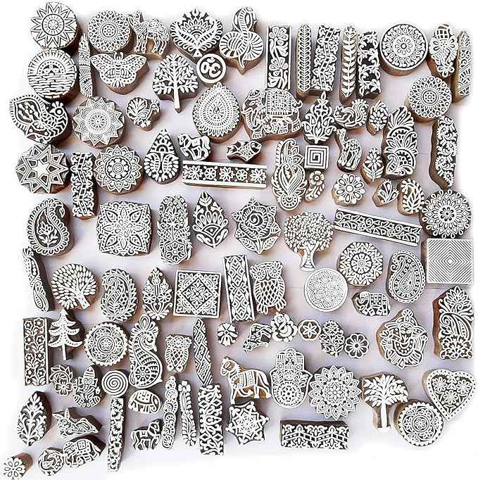 Royal Kraft Assorted Wooden Block Printing Stamps (Set of 25) Bulk01_25