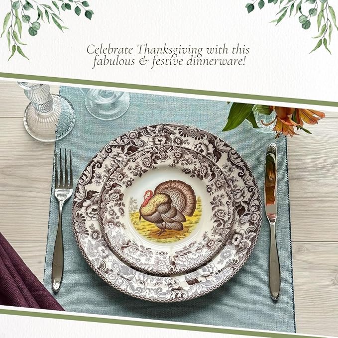 Spode Woodland 3-Piece Thanksgiving Dinnerware Set - Porcelain Plates & Bowl, Fall Dinnerware Collection - Microwave & Dishwasher Safe - Elegant Autumn Tableware