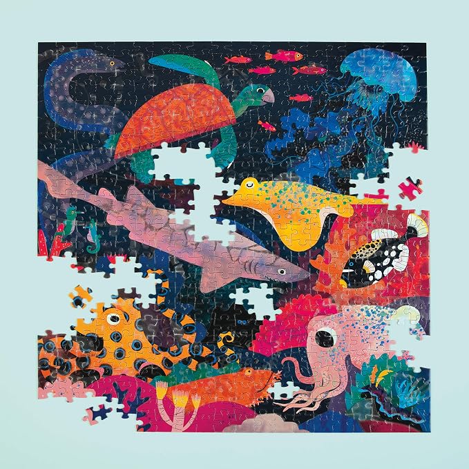 Mudpuppy Ocean Illuminated 500 Piece Glow in the Dark Jigsaw Puzzle for Kids and Families, Family Puzzle with Glow in the Dark Ocean Theme
