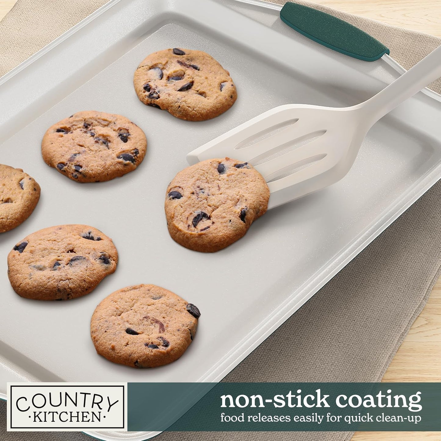 Country Kitchen Nonstick Stackable Bakeware Set - Heavy Duty, Durable, Easy Release Baking Set, Sage, 4 Pcs