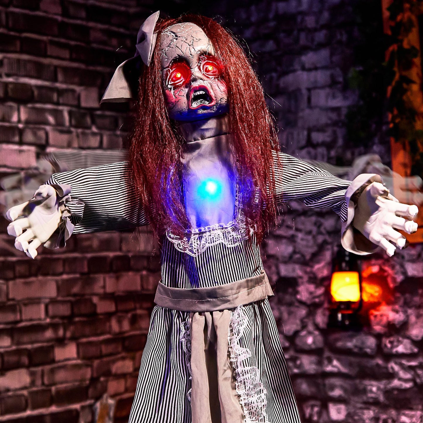 Halloween Animatronics 4ft Creepy Doll Decoration - 48inch Animated Scary Talking Doll with Sound Activated, Creepy Voice, Spooky Move, Light-Up Eyes, Horror Prop for Indoor, Outdoor, Yard Lawn