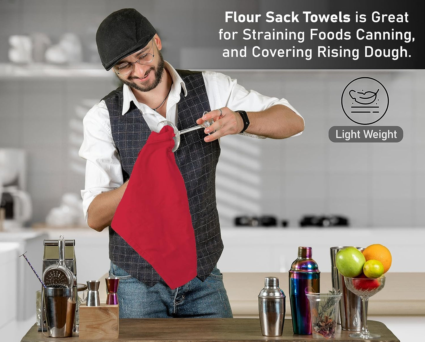 RUVANTI Flour Sack Towels 24 Pack 28x28 Inch, 100% Cotton Tea Towel, Reusable, Machine Washable, Absorbent BarTowels - Dish Cloth Perfect for Drying Dishes & Cleaning - Red