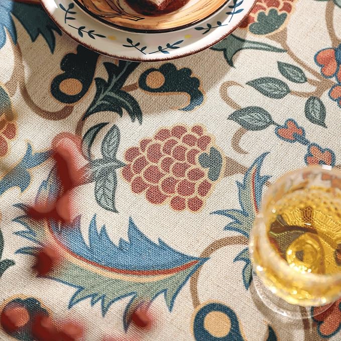 patdrea Designer Vintage Linen Tablecloth for Rectangle Table,French Soft Durable Floral Tablecloths,Colorful Table Cover for Kitchen Dining,Parties,Christmas,Thanksgiving,Party,55"x79"-Puno