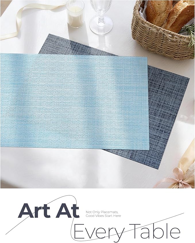 Leetaltree Deep Navy Woven Placemats Set of 6 - Heat Resistant Non-Slip Place mats for Dining Table, Washable Durable PVC Vinyl Woven Table Mats(Deep Navy, 6)
