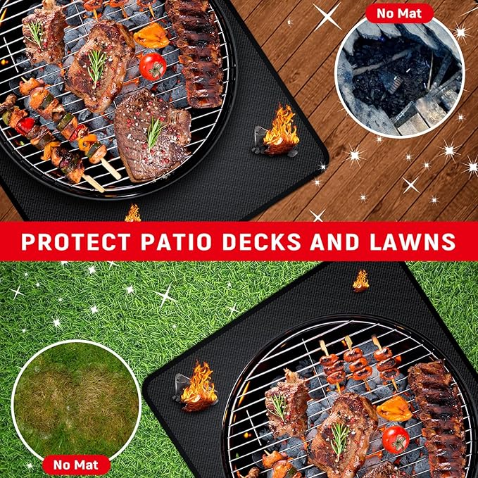 75 x 40 inch Under Grill Mats for Outdoor Grill, Double-Sided Fireproof, Oil and Waterproof Protective Mat for Grass and Deck, Outerdoor BBQ Fire Pit Fireplace Mat