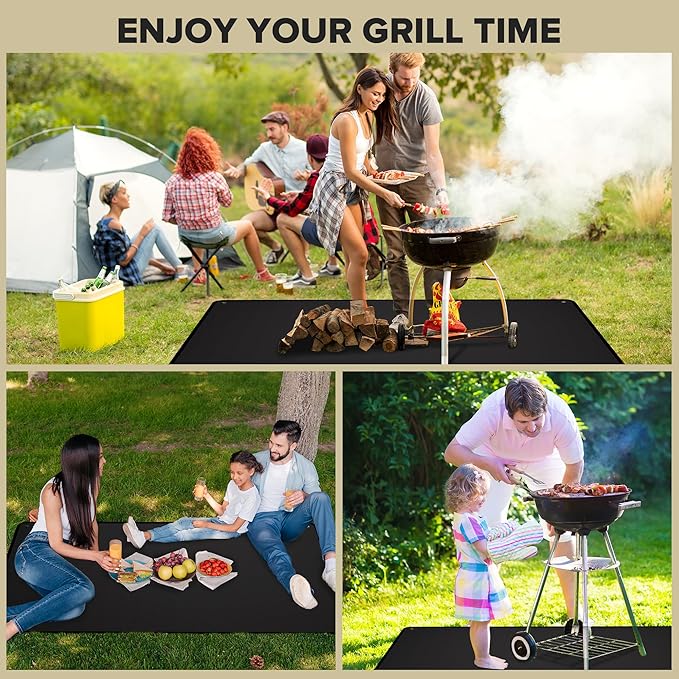 70 x 48 Inch Under Grill Mats for Outdoor Grill, Double-Sided Fireproof Grill Protector Pad, Waterproof, Oil-Proof, Indoor Fireplace/Fire Pit Mat, Easy-Clean BBQ/Grill Floor Mat for Deck & Lawn