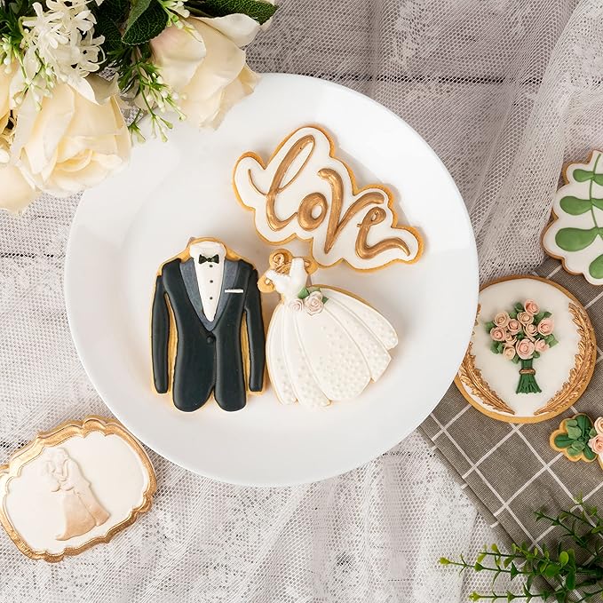 Flycalf Wedding Dress Cookie Cutter with Plunger Stamps Bridesmaid Bridal Shower Holiday PLA Baking Accessories 3" Cutter Molds for Kids Decorative Party Kitchen