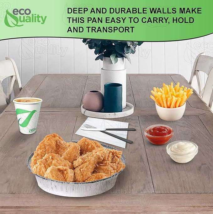 EcoQuality (200 Pack - 9 Inch Disposable Round Aluminum Foil Take-Out Pans - Disposable Tin Containers, Perfect for Baking, Cooking, Catering, Parties, Restaurants (No Lids)