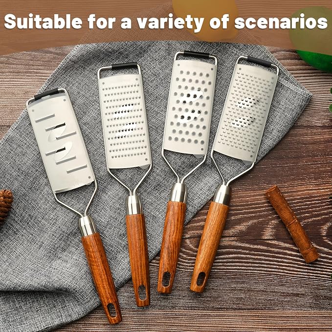 SHIKORI Stainless Steel Cheese Grater with Natural Wood Handle for Parmesan Cheese Lemon, Ginger, Cheese, Nutmeg, Potato, Chocolate and Garlic, With Protective Cover-Grinder