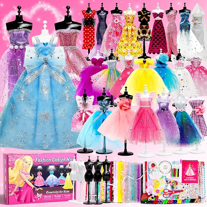 Axirata 1500+PCS Fashion Designer Kit for Girls with Fashion Sketchbook & 5 Mannequins, Creativity DIY Arts & Crafts Kit for Kids Sewing Kit for Teen Girls Birthday Gift Age 6 7 8 9 10 11 12+