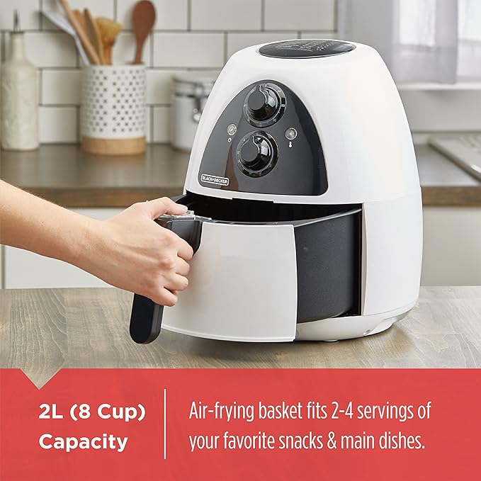 BLACK+DECKER Purify 2-Liter Air Fryer, White/Black, HF100WD