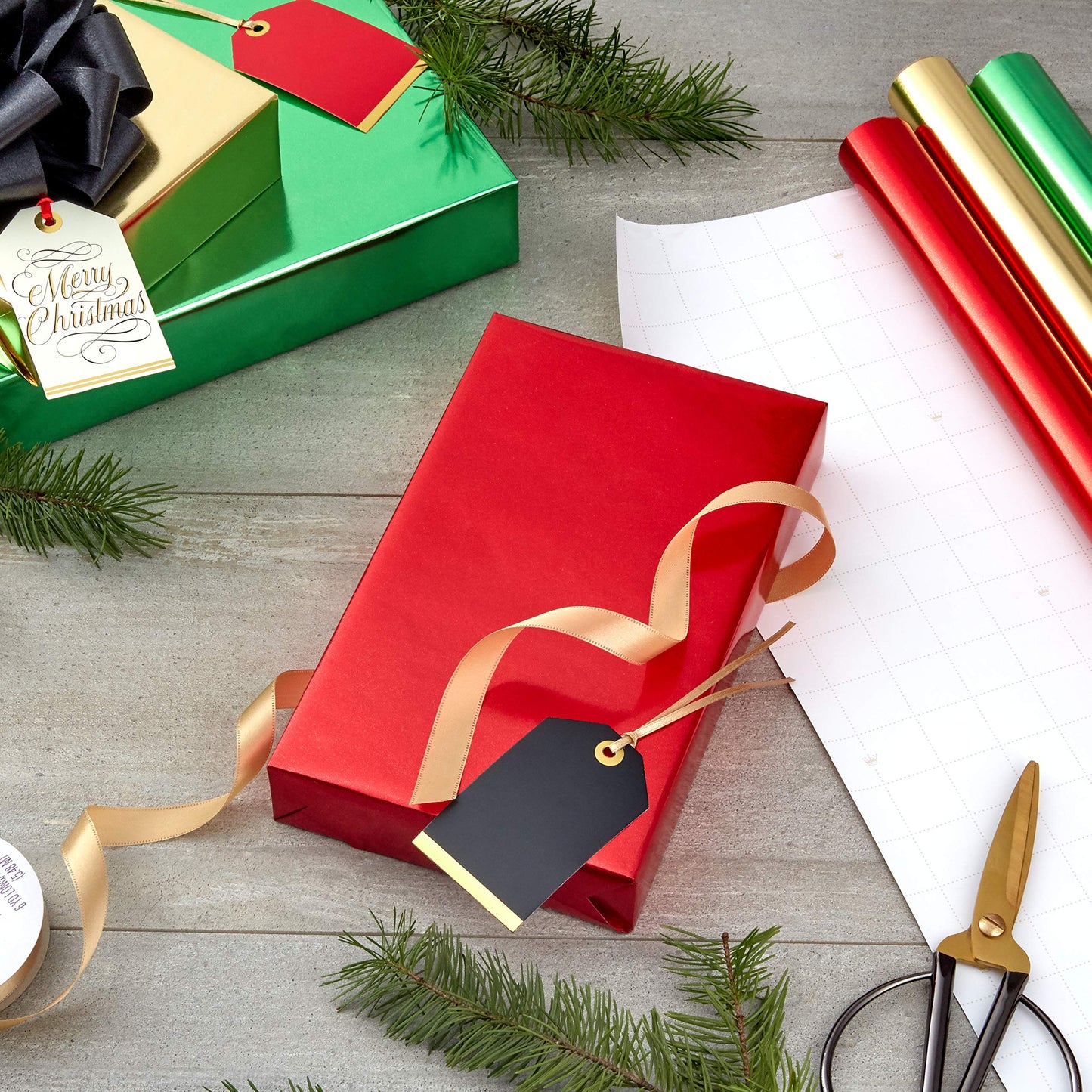 Hallmark Christmas Wrapping Paper Rolls - Solid Red, Green, Gold Metallic Foil Gift Wrap Paper (Set of 3 Rolls: 60 sq. ft. ttl.) for Holiday Parties, Hanukkah, Winter Weddings