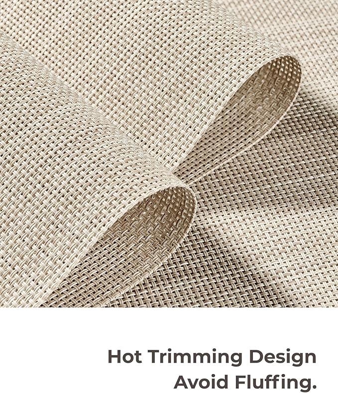 Leetaltree Beige White Placemats Set of 4 - Heat Resistant Non-Slip Place mats for Dining Table, Washable Durable PVC Vinyl Woven Table Mats(Beige White, 4)