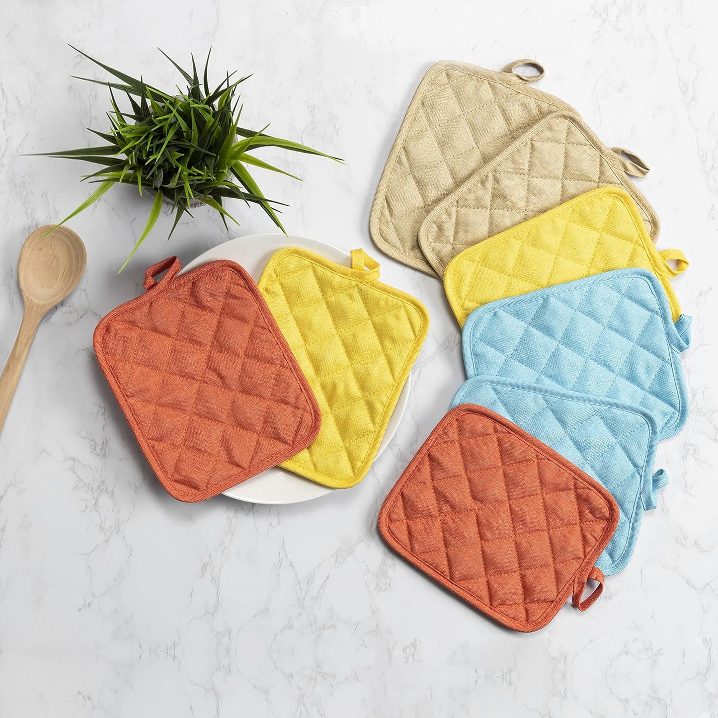 American Linen Pot Holders, Hot Pads, Table Pads for Kitchen and Dining Table, Non Slip Heat Resistant Hot Pot Holder (Sunshine, 4 Pack)