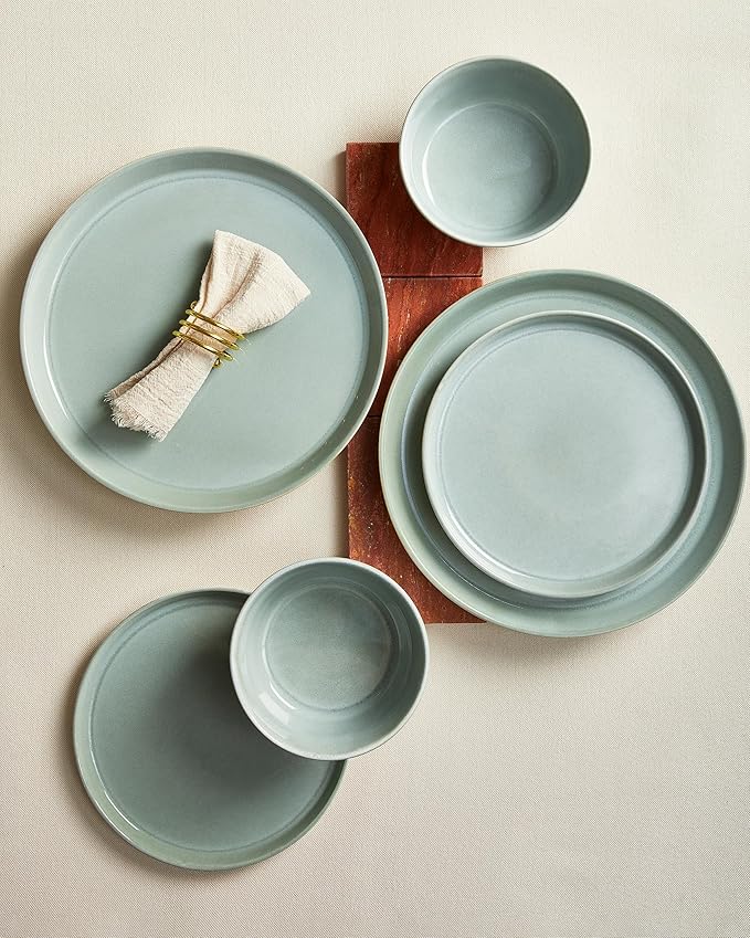 Pokini Dinnerware Sets for 4, Ceramic Plates and Bowls Set, Modern Artisan Dish Set, Microwave & Dishwasher Safe Dishware Set, Chip & Scratch Resistant Dinner Sets, Gradient Green