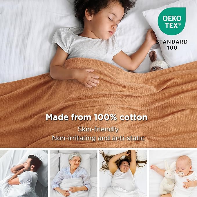Bedsure 100% Cotton Large Throw Blanket for Couch 50x70 inches - Breathable and Lightweight, Soft Cozy Herringbone Woven Blanket for Summer Spring, Burnt Orange