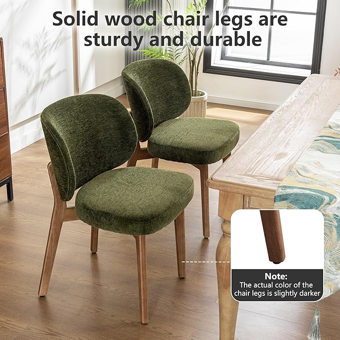 YOUNIKE Olive Green Dining Chairs Set of 6 Mid Century Modern Kitchen Chair with Back Boucle Fabric Upholstered Armless Accent Chair 20" Wide Padded Seat with Wooden Legs for Living Room Bedroom
