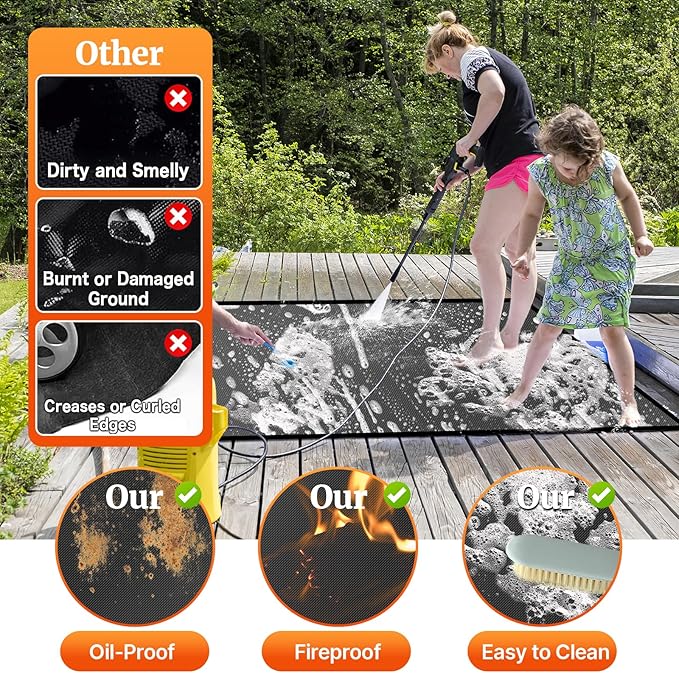 40" Square Fire Pit Fireproof Mat, 4 Layers Under Grill Mat BBQ Pad Fireproof Waterproof Oil-Proof Protect for Deck Patio Grass Outdoor Wood Burning Fire Pit and BBQ Smoker