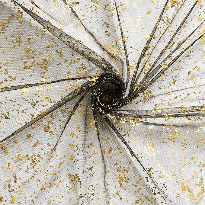 Artoid Mode 6Pcs Black Gold Gauze Table Runner 120 Inch 10FT, Glitter Metallic Foil Sheer Dining Wedding Anniversary Holiday Birthday Table Decor for Home Party