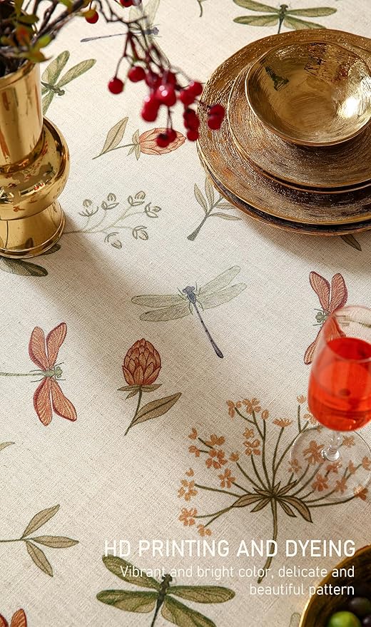 ISAENNE Designer Floral Linen Extra Long Table Cloth Rectangle,French Off White Elegant Tablecloth,Washable Home Decor Tablecloths for Dining Thanksgiving Kitchen Christmas,63"*110"-Grace B