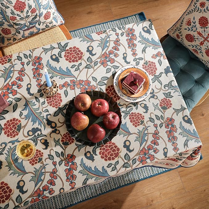 patdrea Designer Vintage Linen Small Square Tablecloth,French Anti-Wrinkle Durable Floral Table Cloth,Colorful Table Cover for Kitchen Dining,Parties,Christmas,Thanksgiving,Party,55"x55"-Puno