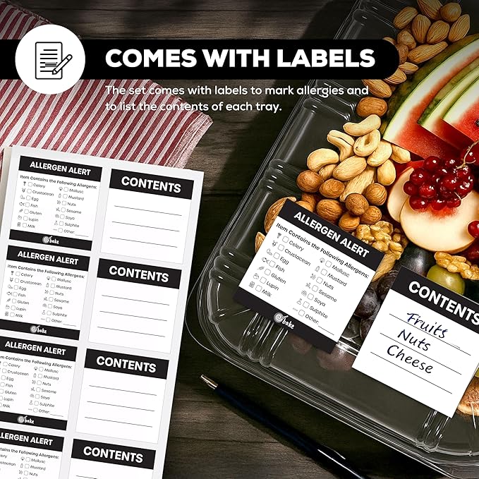 5 Pack Catering Trays with Lids – 15" Serving Tray with Lid, Heavy Duty Recyclable Plastic Party Platters for Catering, Buffet, Picnics & Events – Food Trays with Clear Lid (15.35 × 11.42 × 2.95 inch)