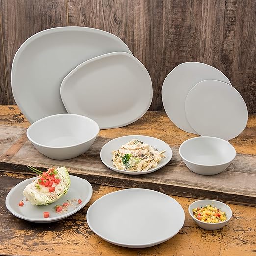 Carlisle FoodService Products Ridge Resuable Plastic Platter Oblong Platter for Home and Restaurant, Melamine, 13 Inches, Cement, (Pack of 6)