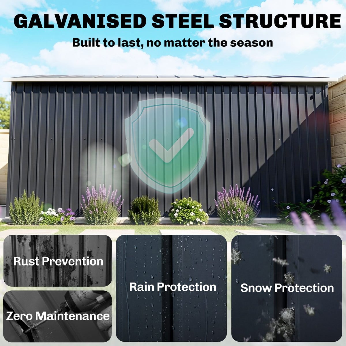 11' x 9' Outdoor Storage Shed, Garden Tool Metal Shed with Foundation Kit, Double Lockable Door, Dark Gray
