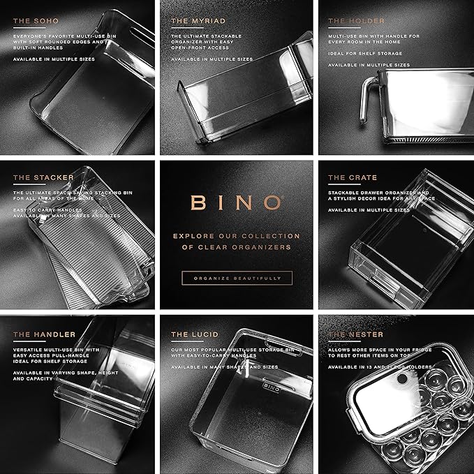 BINO | Clear Storage Organizer, Medium | THE HOLDER COLLECTION | Clear Containers for Organizing with Built-in Handles | Pantry Organization and Storage | Fridge Organizer | Smart Bin Cabinet
