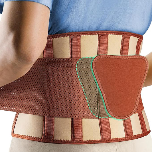 FEATOL Back Brace for Lower Back Pain, Breathable Back Support Belt for Women & Men with Lumbar Pad, Lumbar Support Belt for Heavy Lifting & Work, Scoliosis, Brown, 5XL (Circumference:68-74.8")