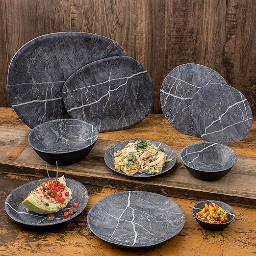 Carlisle FoodService Products Ridge Resuable Plastic Plate Coupe Plate for Home and Restaurant, Melamine, 10 Inches, Soapstone, (Pack of 12)