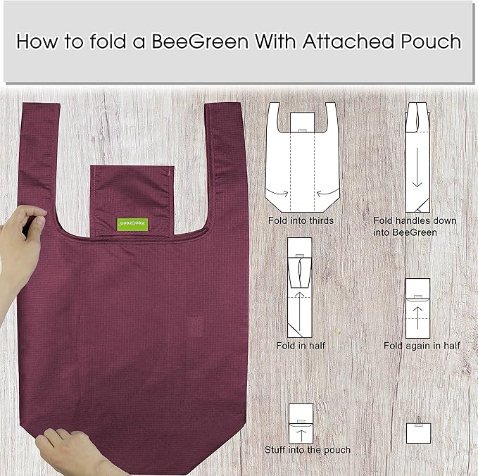 BeeGreen Christmas Red Reusable Shopping Bags Wholesale Reusable Grocery Bags Bulk Foldable-Machine Washable with Zipper Storage Pouch 20 Pieces