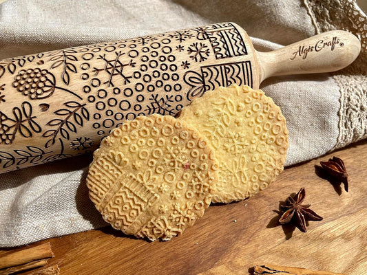 CHRISTMAS PRINTS Embossing Rolling Pin. Laser Engraved Dough Roller for Embossing Homemade Christmas Cookies by Algis Crafts