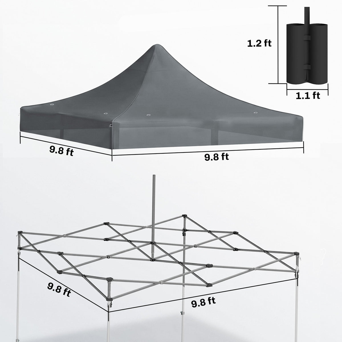 10' x 10' Replacement Canopy Top for Pop Up Canopy Tent with 4 Sand Bags, UPF50+ Protection, Dark Gray