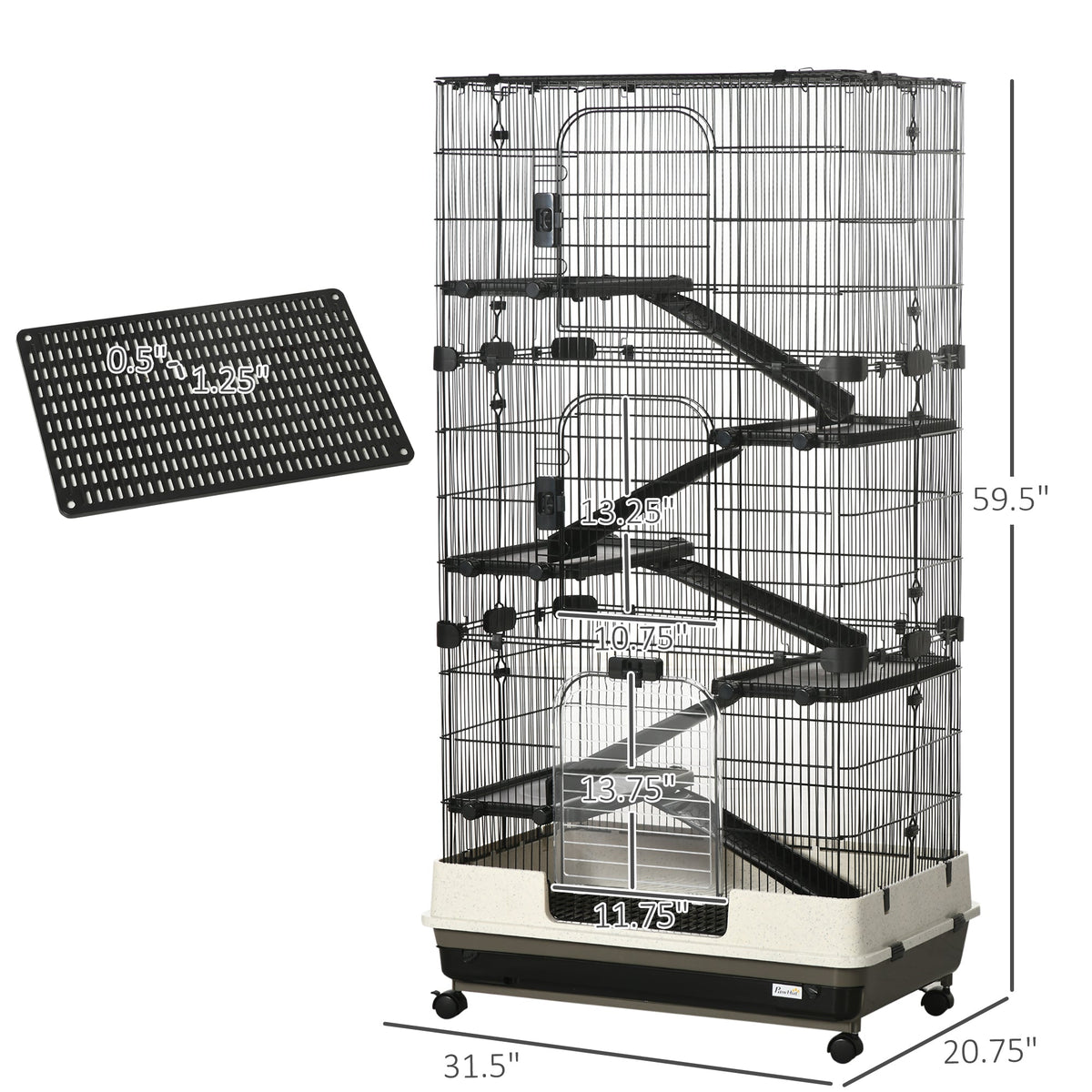6-tier Platform Rolling Small Animal Rabbit Cage with a Large Living Space, Black