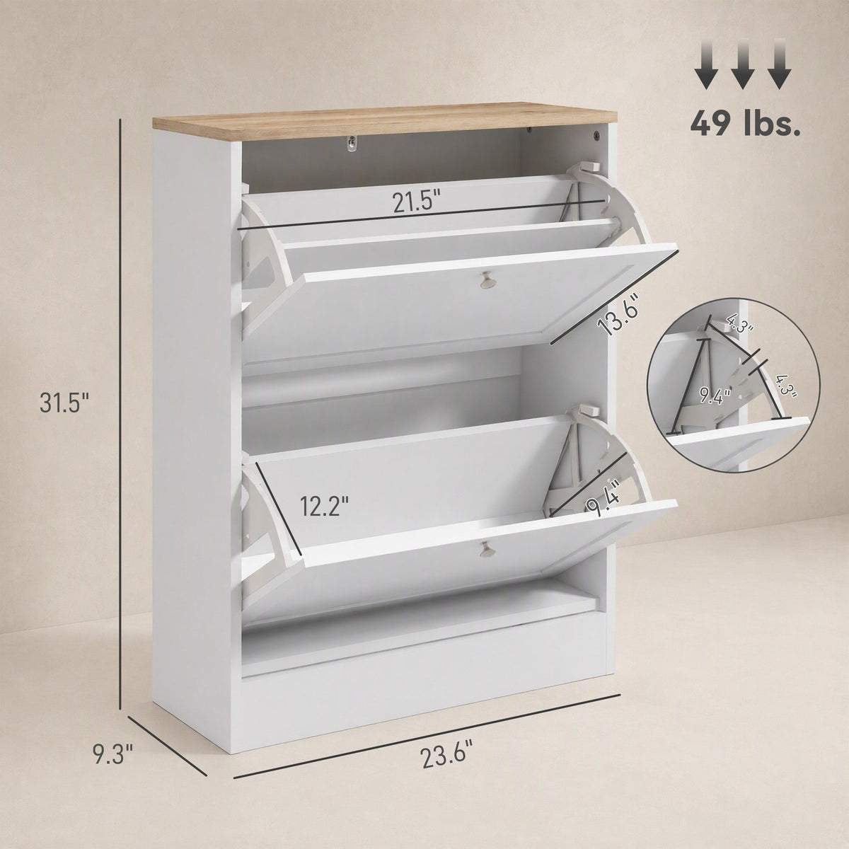 Slim Shoe Storage Cabinet, Modern Shoe Cabinet with 2 Flip Drawers and Adjustable Shelves for 8-12 Pairs, White