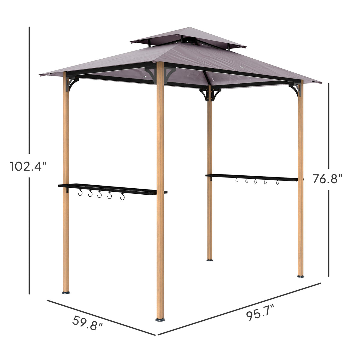 8' x 5' Grill Gazebo, Double Tiered Barbecue Grill Gazebo Shelter with 2 Side Shelves and 10 Hooks for Patio, Garden