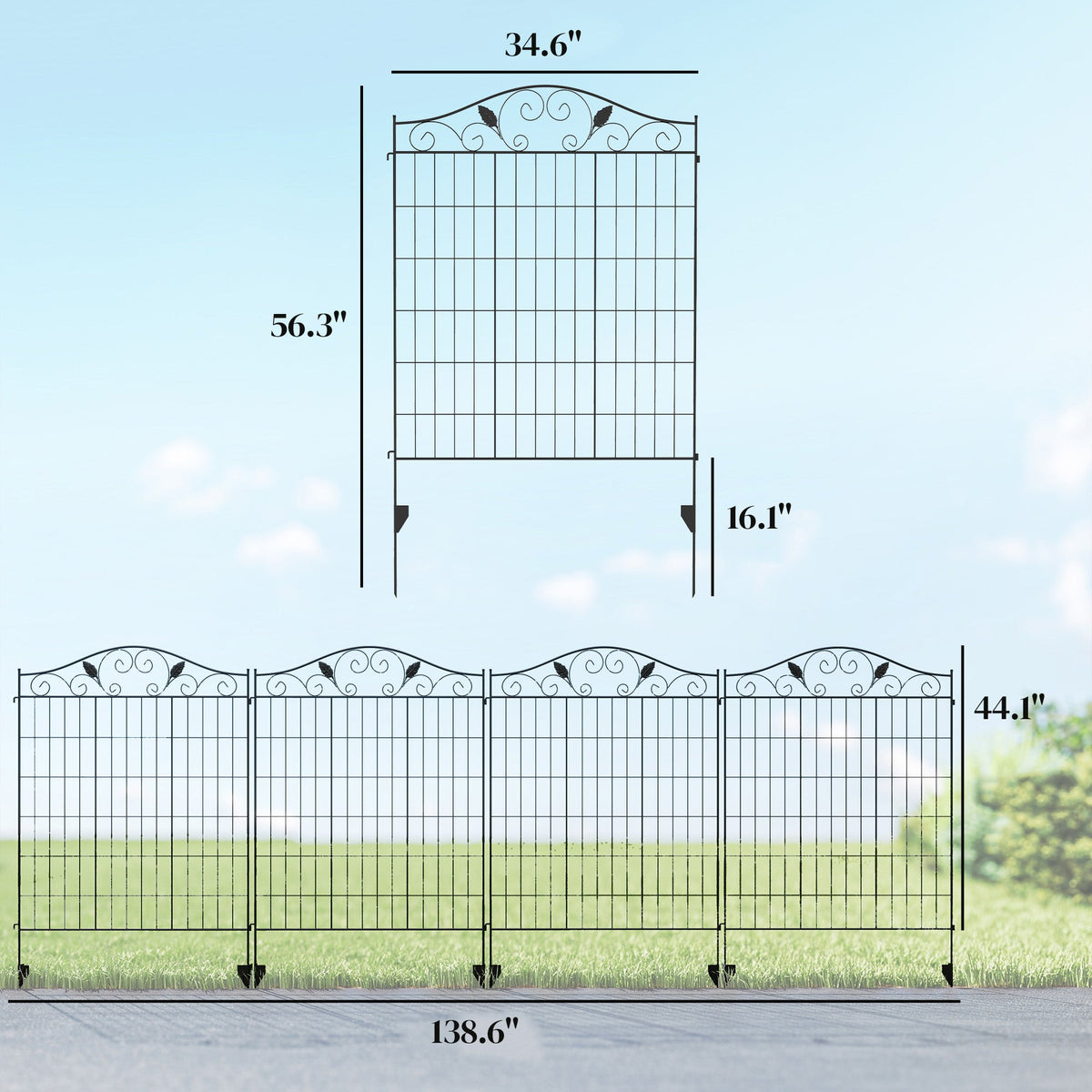 Garden Fence, 4 Pack, Folding Garden Fence Border, No Dig Ground Stake Metal Fence Panels for Outdoor Patio Yard Landscape
