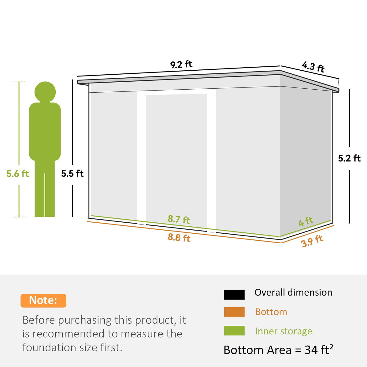 9' x 4' Metal Outdoor Storage Shed, Tool House with Double Lockable Doors for Backyard, Patio, Lawn, Garage, Dark Gray
