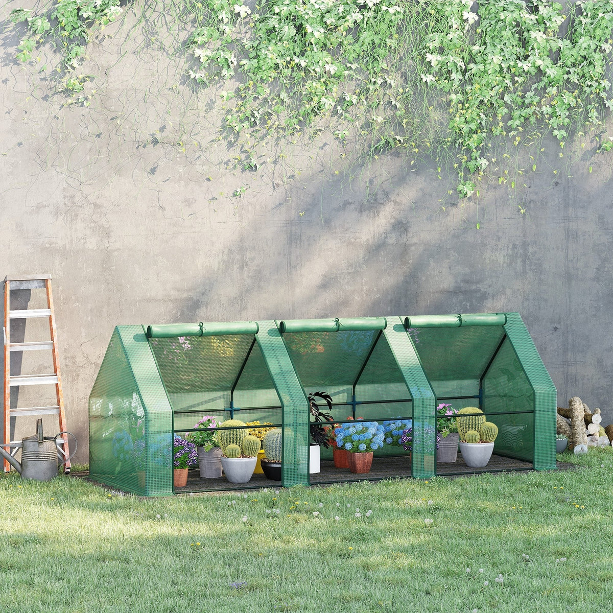 9' x 3' x 3' Portable Mini Greenhouse Outdoor Garden with Large Zipper Doors and Water/UV PE Cover, Green