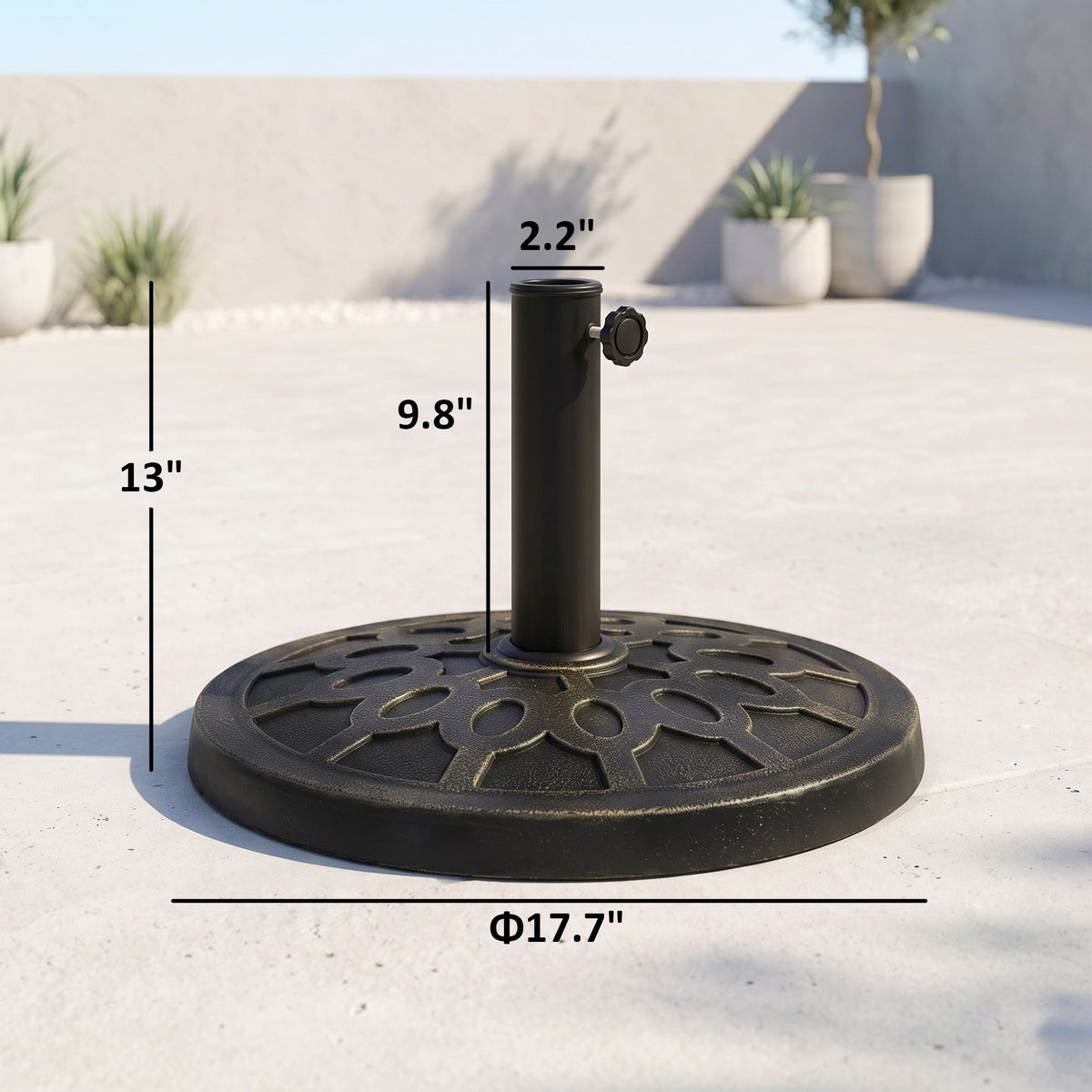 18" 26 lbs Round Resin Umbrella Base Stand Market Parasol Holder with Beautiful Decorative Pattern & Easy Setup