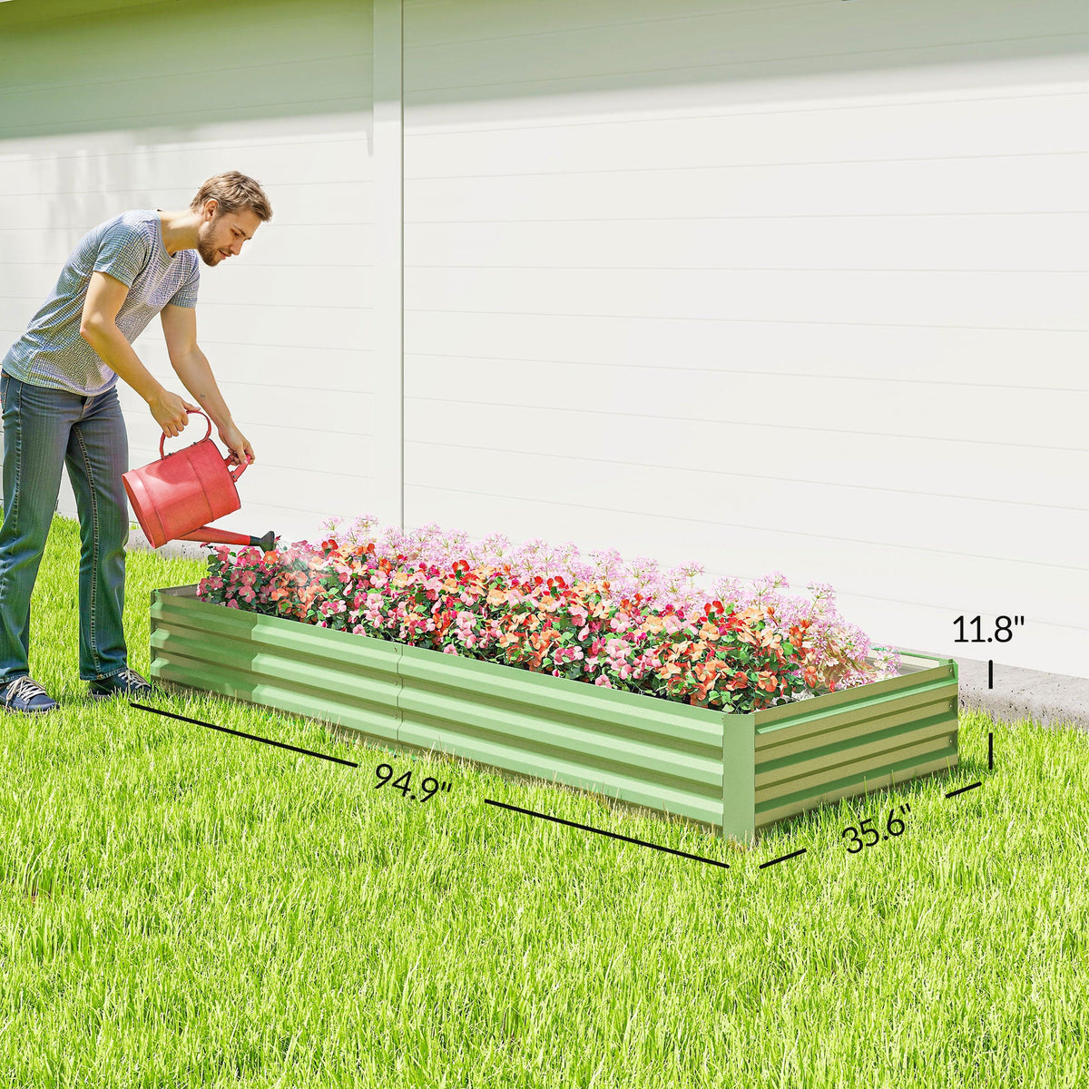 8x3x1FT Galvanized Raised Garden Bed, Easy DIY and Cleaning for Growing Flowers, Herbs, Succulents, Light Green
