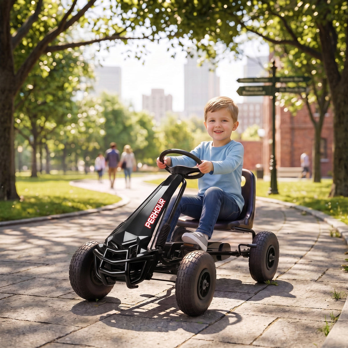 Kids Go Kart, Pedal Car with Adjustable Seat, EVA Wheels, Brake, for Boys & Girls Aged 3-8 Years Old, Black