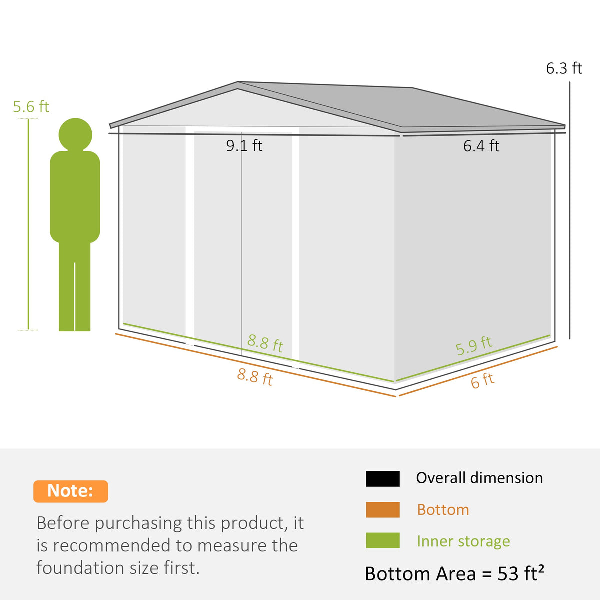 9' x 6' Outdoor Storage Shed, Garden Tool Metal Shed with Foundation Kit, Double Lockable Door, Air Vents and Sloping Roof, for Backyard, Patio, Lawn, Dark Gray