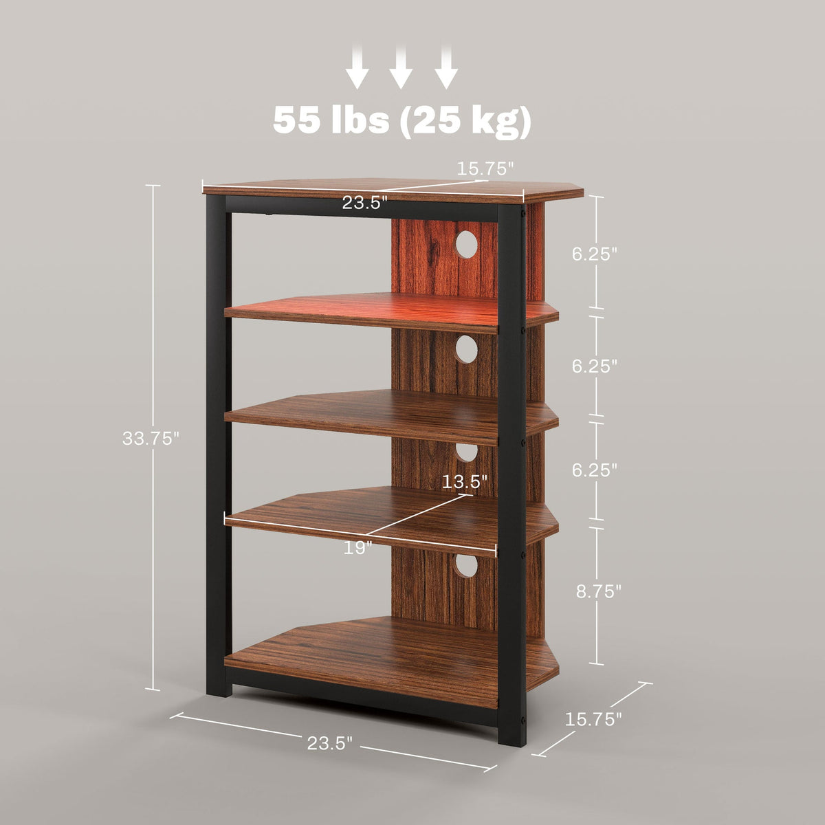 LED TV Stand, Entertainment Center with Storage Shelves and Steel Frame for Living Room, Brown