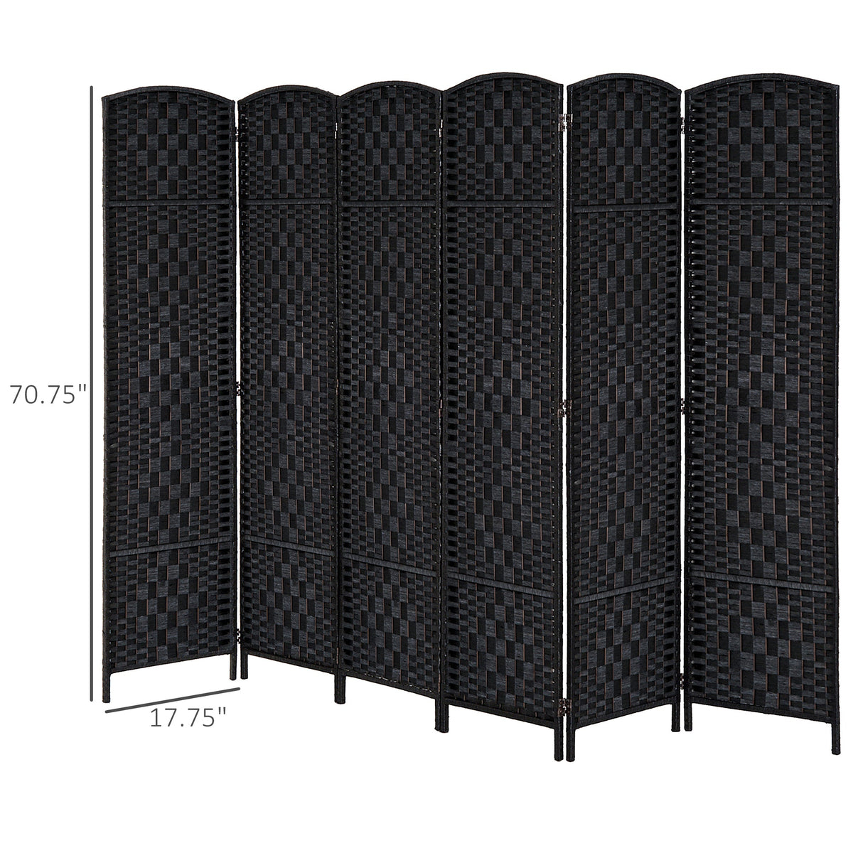 Room Divider 6 Panel, 6FT Tall Folding Privacy Screen, Freestanding Hand-Woven Partition for Room Separation with 360° Hinges, Paper Rope Diamond Weave, Black