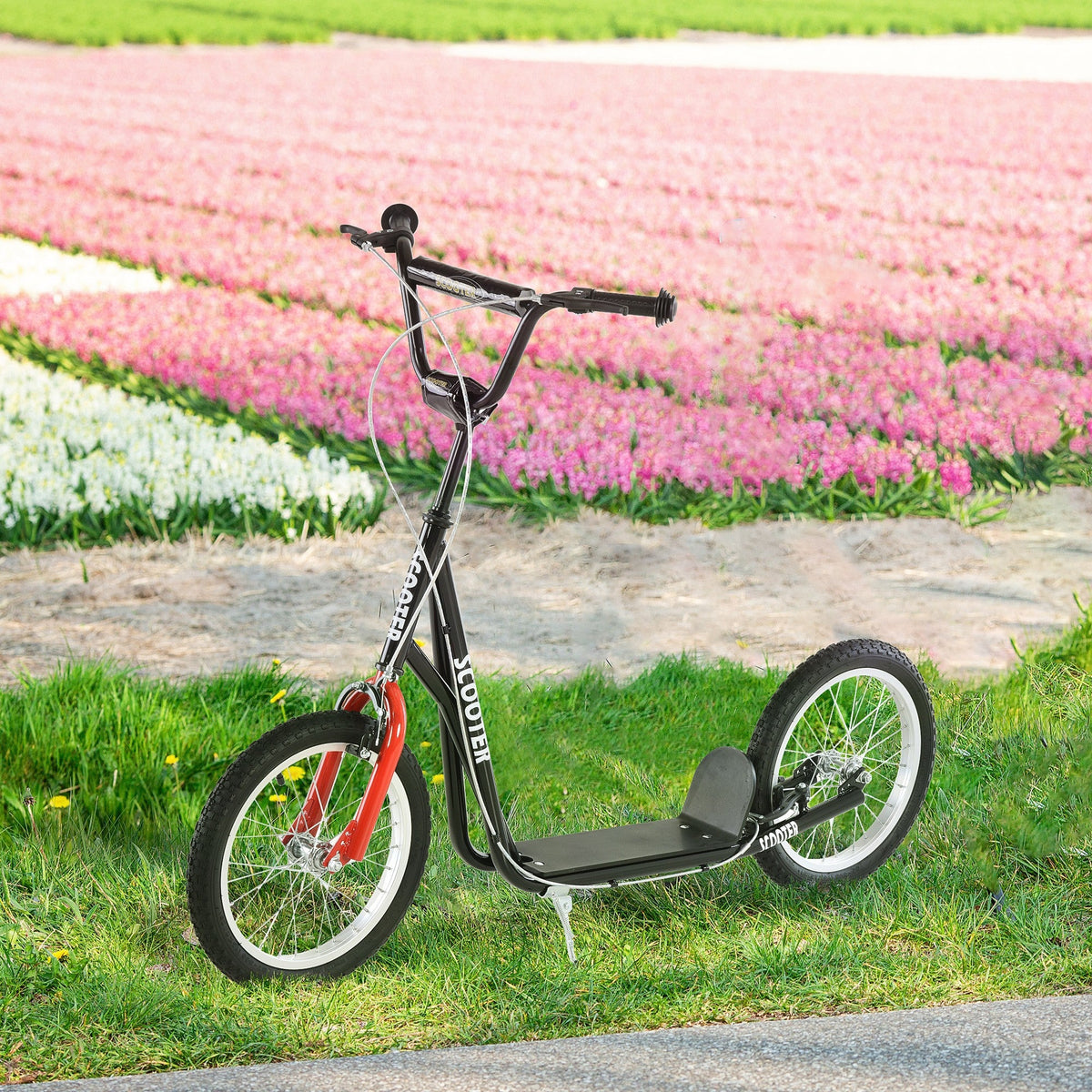 Youth Scooter Kick Scooter for Kids 5+, Max Load 220 LBS., with Adjustable Handlebar, 16" Inflatable Wheels, Dual Brakes, Black